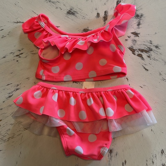 Cat & Jack Pink Polka Dot Ruffle Swimsuit - Picture 4 of 4